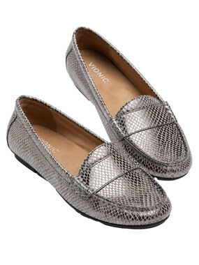 Vionic Gunmetal Snake Leather Loafers Orthotic Comfort Flats Size 9